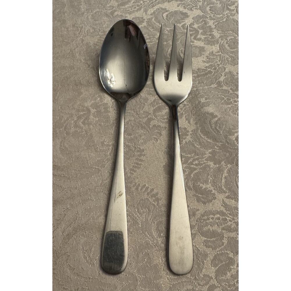 Cambridge Stainless Steel Silver Serving Spoon & Fork Set Glossy Dishwasher Safe
